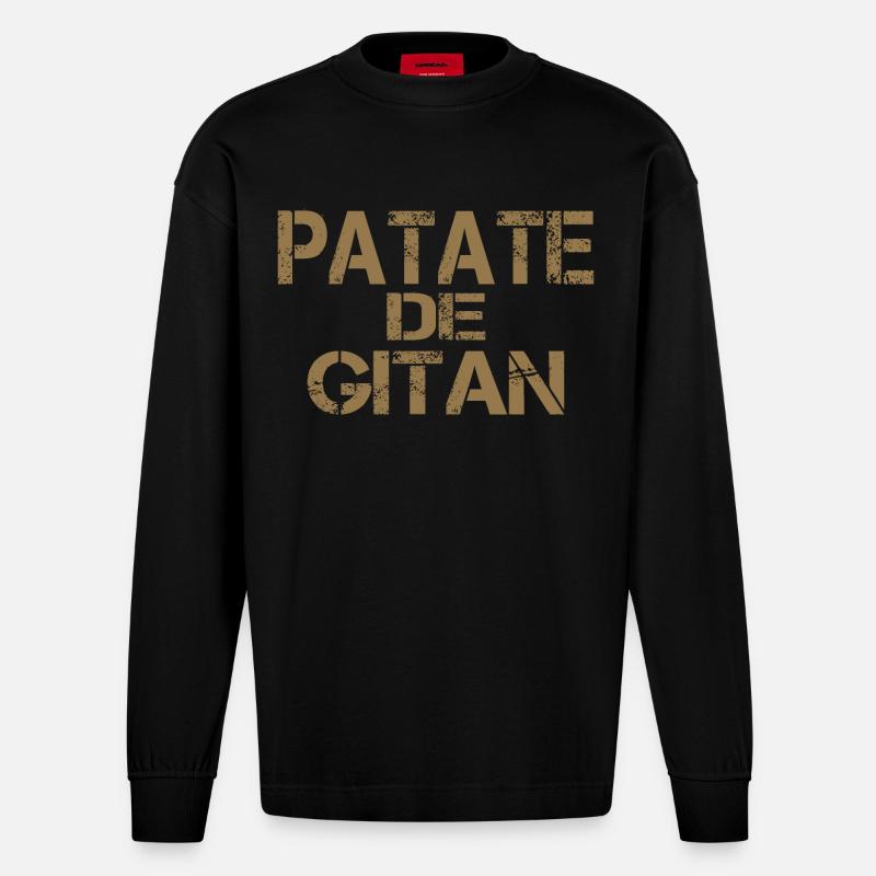 Patate GITAN ocre - Manches longues bio épais oversize fabriqué en UE - SOLID BLACK