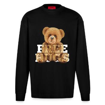 Teddy Gratis Umarmungen Geschenk - Heavyweight Oversized Organic Langarmshirt Made in EU - SOLID BLACK - Vorne