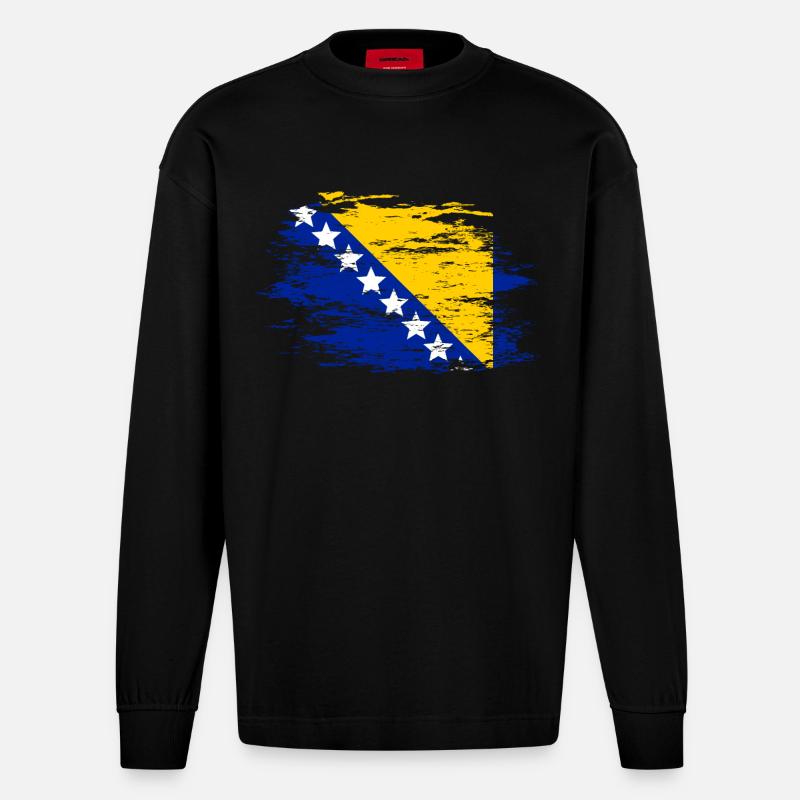 Drapeau bosnien utilisé - Manches longues bio épais oversize fabriqué en UE - SOLID BLACK