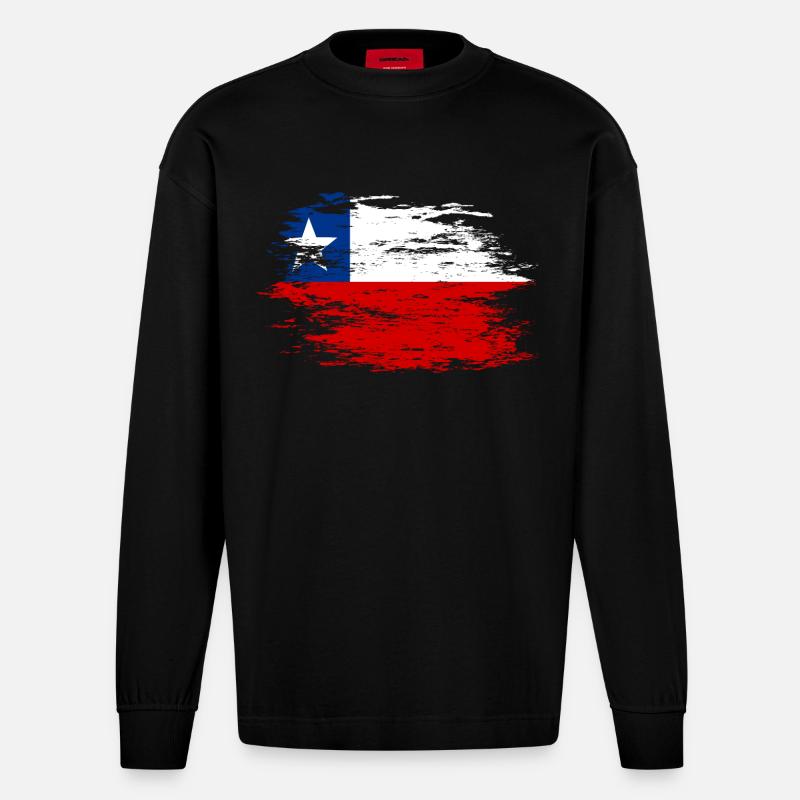 Drapeau chilien utilisé - Manches longues bio épais oversize fabriqué en UE - SOLID BLACK