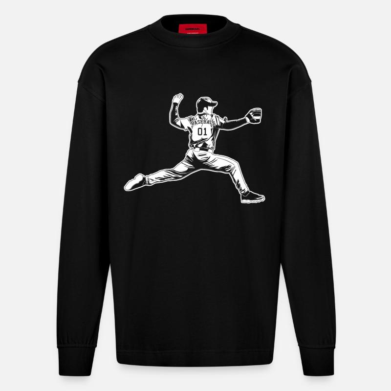 Baseball Pitcher - Heavyweight Oversized Organic Langarmshirt Made in EU - SOLID BLACK