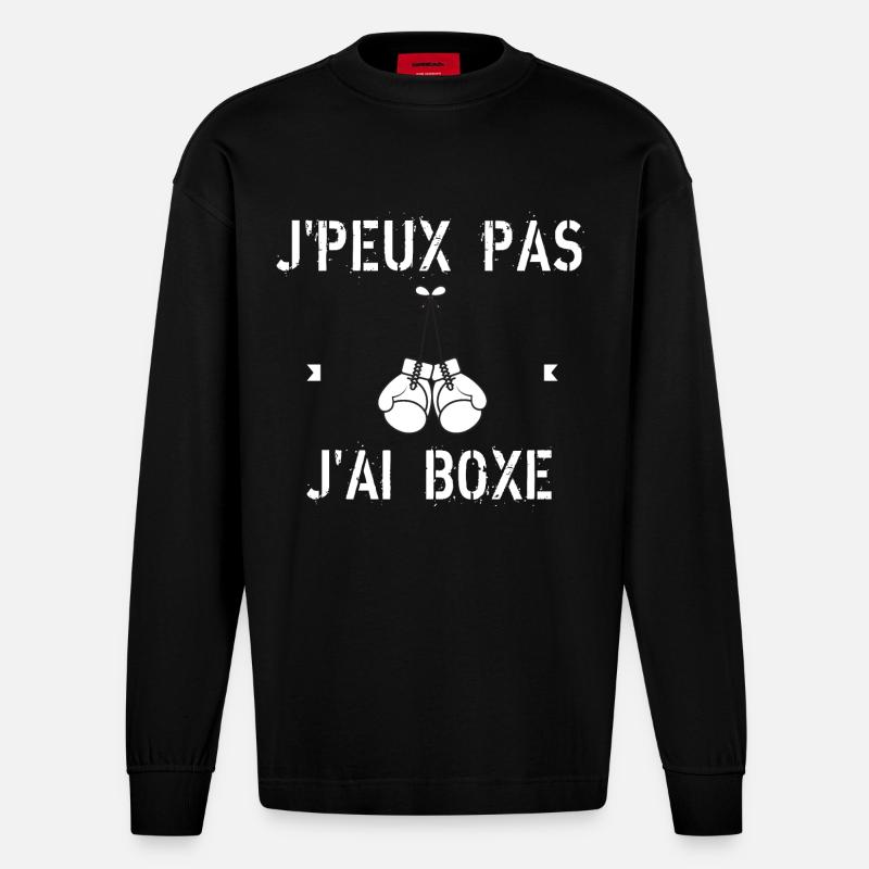 J'Peux Pas J'Ai Boxe - Manches longues bio épais oversize fabriqué en UE - SOLID BLACK