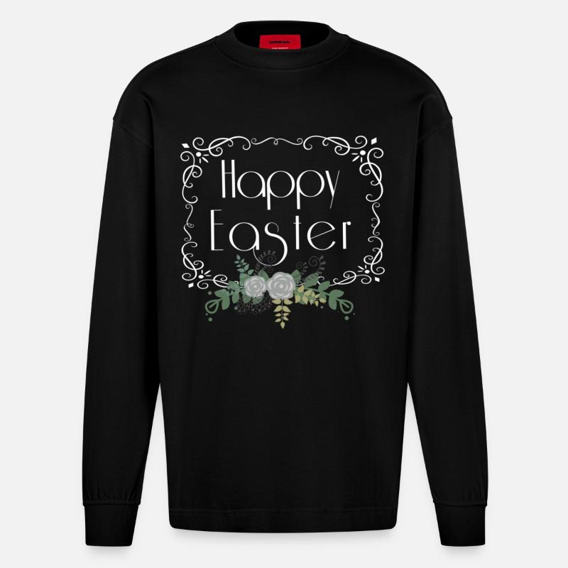 Happy Easter - Heavyweight Oversized Organic Langarmshirt Made in EU - SOLID BLACK