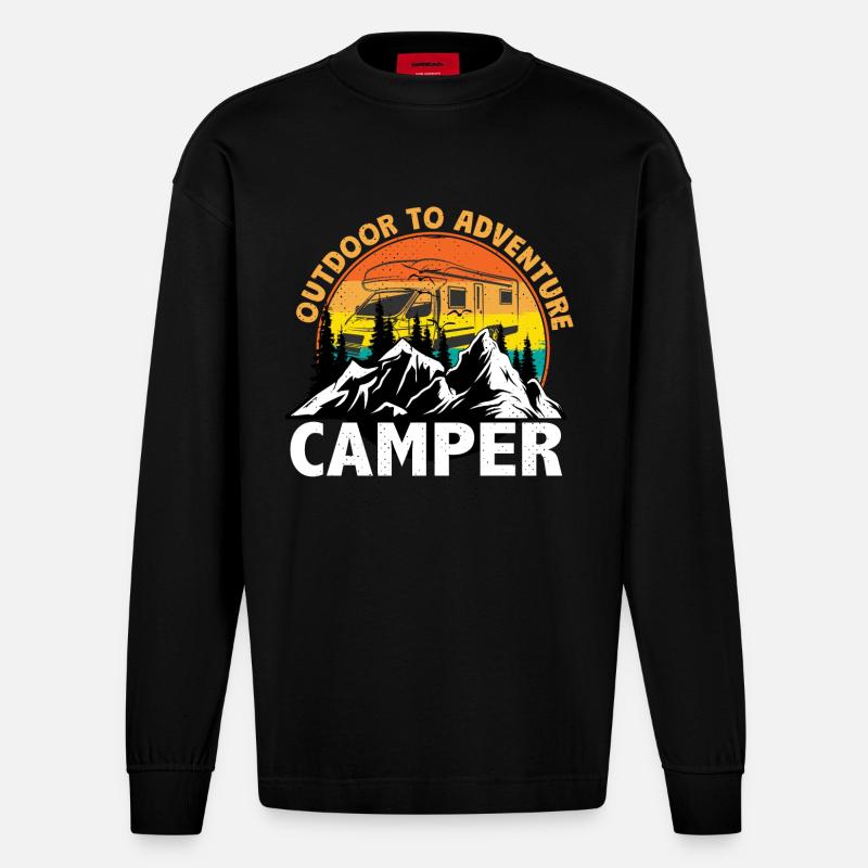Camper Camping Urlaub Geschenk - Heavyweight Oversized Organic Langarmshirt Made in EU - SOLID BLACK