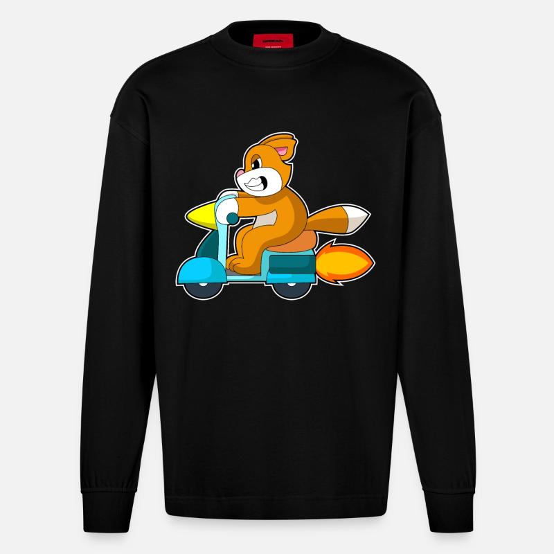 Katze Motorroller - Heavyweight Oversized Organic Langarmshirt Made in EU - SOLID BLACK