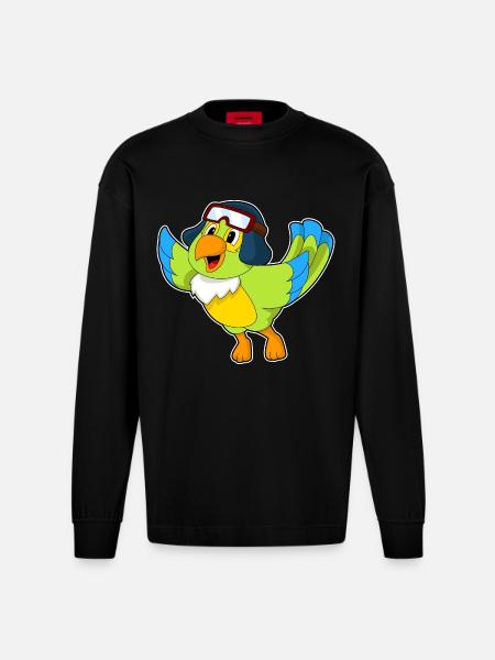 Parrot Pilot Pilot Cap - Heavyweight Oversized Organic Longsleeve Shirt Made in EU - SOLID BLACK