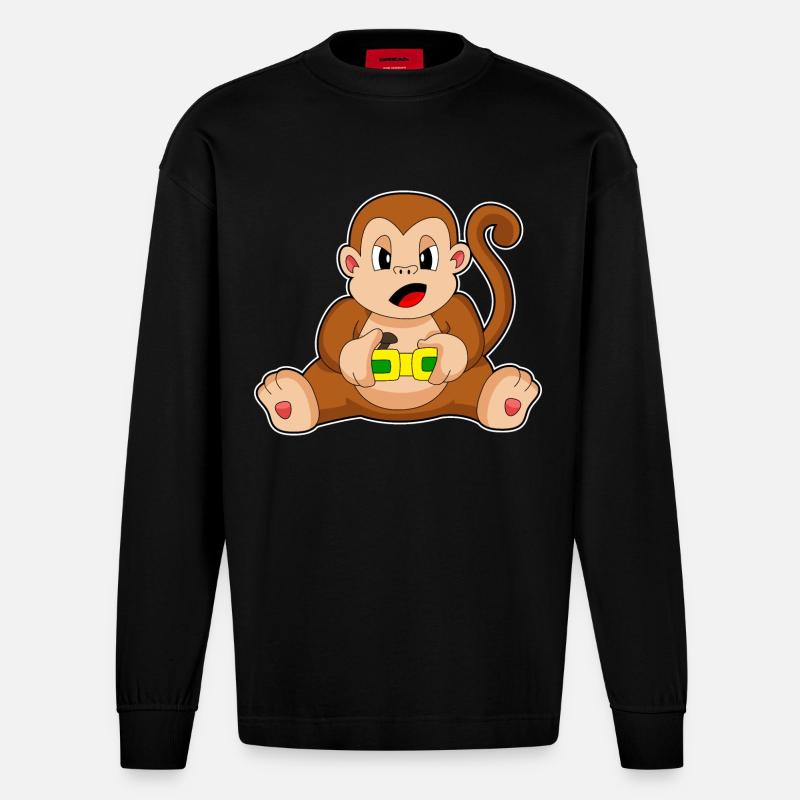 Affe Gamer Controller - Heavyweight Oversized Organic Langarmshirt Made in EU - SOLID BLACK