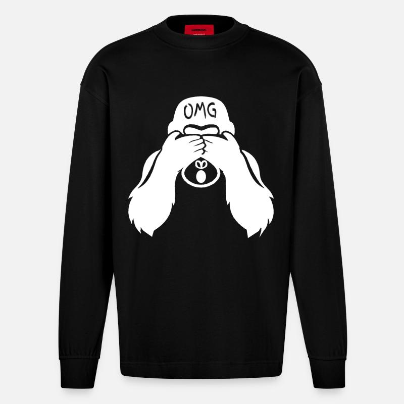Witziger Gorilla OMG Affe - Heavyweight Oversized Organic Langarmshirt Made in EU - SOLID BLACK