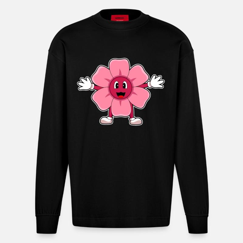 Pinke Blume - Heavyweight Oversized Organic Langarmshirt Made in EU - SOLID BLACK