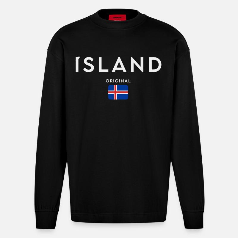 Drapeau de l’Islande, fierté islandaise - Manches longues bio épais oversize fabriqué en UE - SOLID BLACK