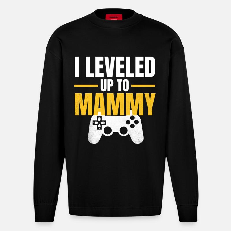 Level Up Mama Gamer - Heavyweight Oversized Organic Langarmshirt Made in EU - SOLID BLACK