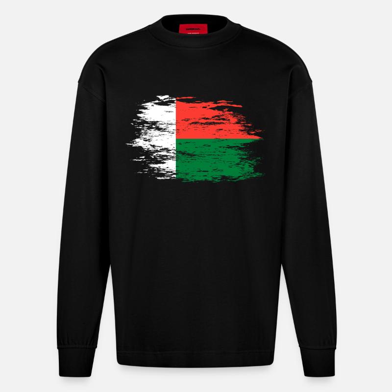 Drapeau de Madagascar utilisé - Manches longues bio épais oversize fabriqué en UE - SOLID BLACK