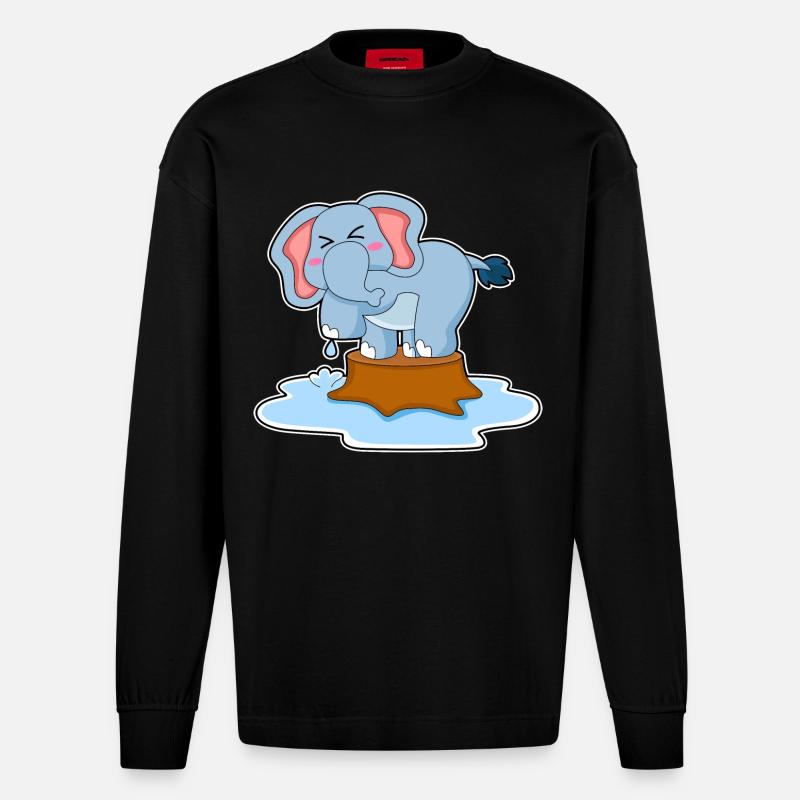 Elefant Wasser - Heavyweight Oversized Organic Langarmshirt Made in EU - SOLID BLACK