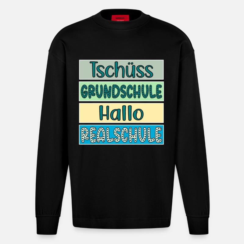 Tschüss Grundschule Hallo Realschule Schulwechsel - Heavyweight Oversized Organic Langarmshirt Made in EU - SOLID BLACK