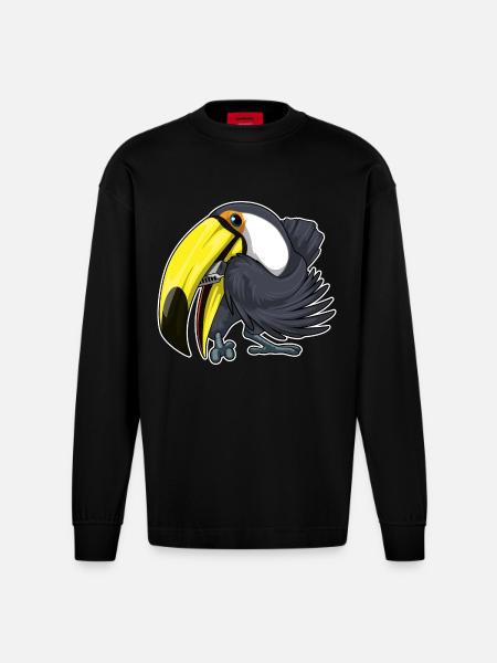 Toucan Musician Harmonica Music - Heavyweight Oversized Organic Longsleeve Shirt Made in EU - SOLID BLACK
