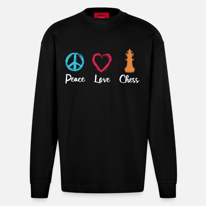 Frieden Liebe Schach - Heavyweight Oversized Organic Langarmshirt Made in EU - SOLID BLACK