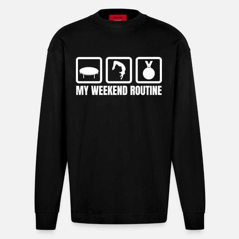 Routine du week-end trampoline - Manches longues bio épais oversize fabriqué en UE - SOLID BLACK