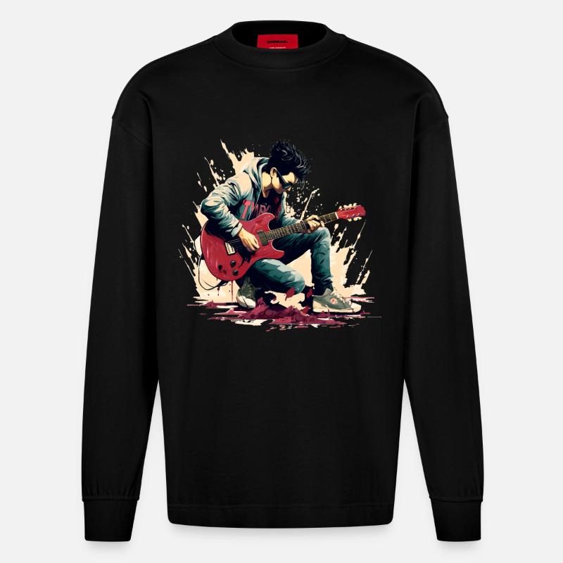 Gitarrist - Heavyweight Oversized Organic Langarmshirt Made in EU - SOLID BLACK