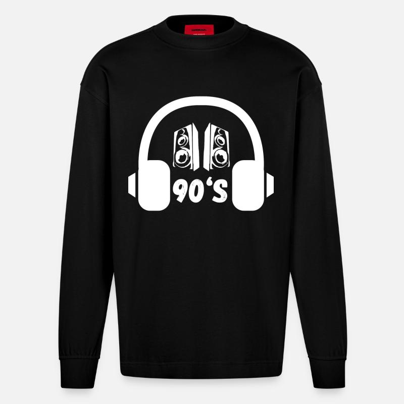 90er Kopfhörer Retro - Heavyweight Oversized Organic Langarmshirt Made in EU - SOLID BLACK