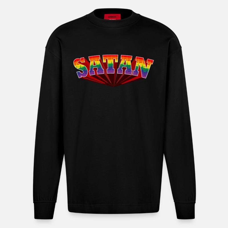 Satan Regenbogen Text - Heavyweight Oversized Organic Langarmshirt Made in EU - SOLID BLACK