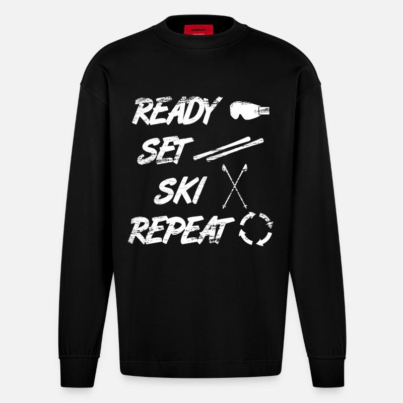 Spruch Skifahrer - Heavyweight Oversized Organic Langarmshirt Made in EU - SOLID BLACK