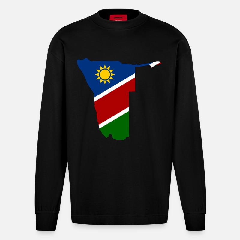 Namibia flag map - Heavyweight Oversized Organic Longsleeve Shirt Made in EU - SOLID BLACK