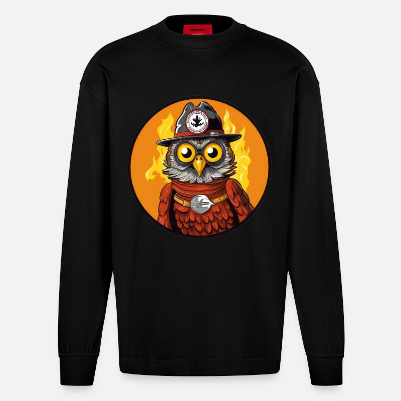 Hibou des pompiers - Manches longues bio épais oversize fabriqué en UE - SOLID BLACK