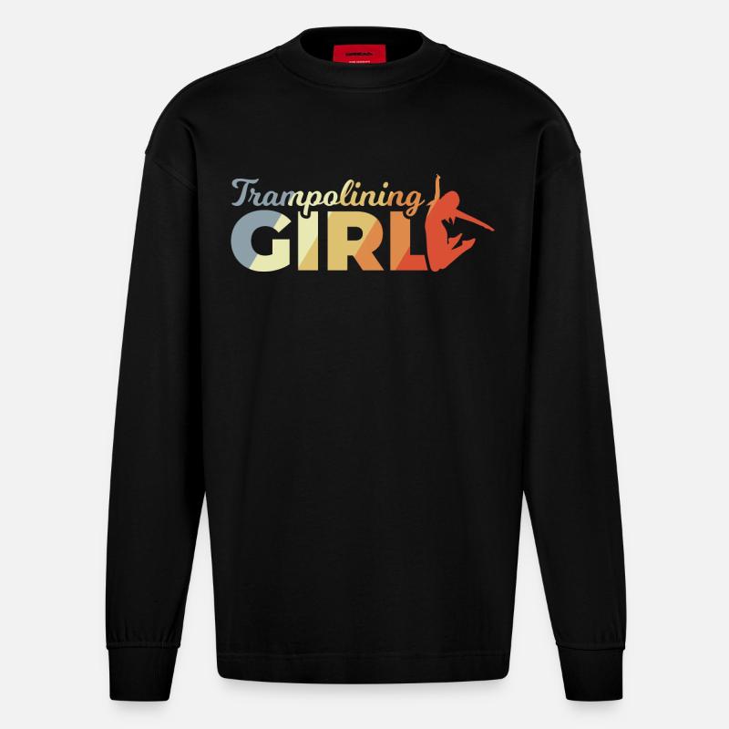 Lustiges Trampolin Mädchen - Heavyweight Oversized Organic Langarmshirt Made in EU - SOLID BLACK
