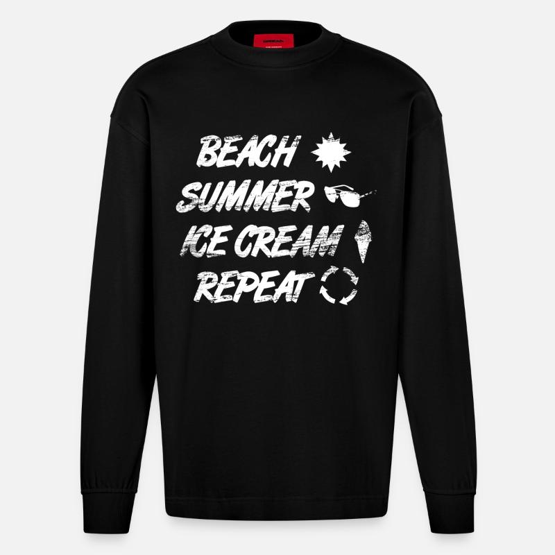 Strand Sommer Eiscreme Wiederholung - Heavyweight Oversized Organic Langarmshirt Made in EU - SOLID BLACK