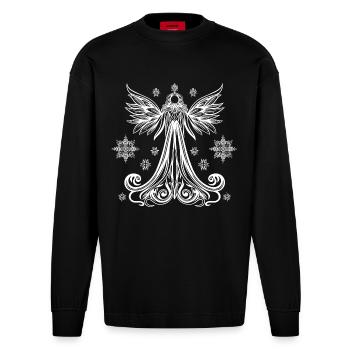 Angel Christmas Christmas Angel - Heavyweight Oversized Organic Longsleeve Shirt Made in EU - SOLID BLACK - Front