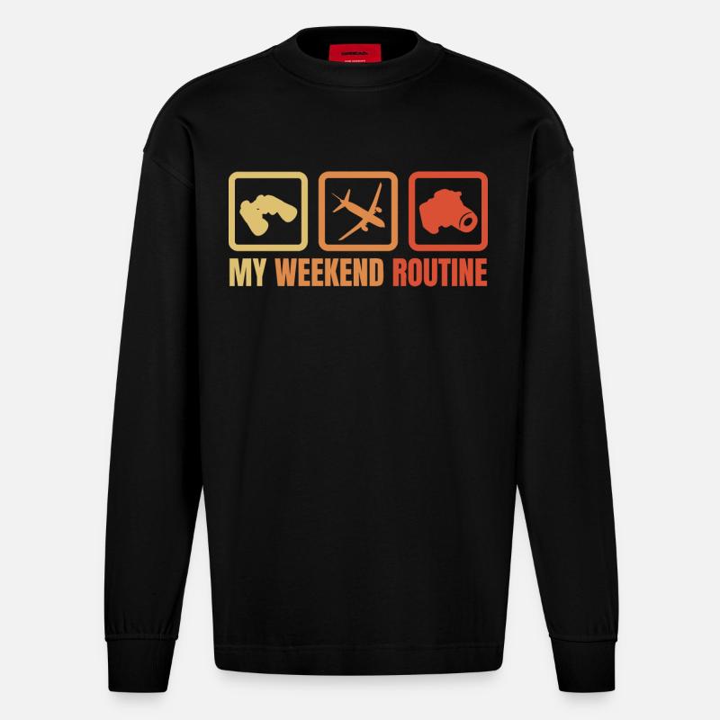 Ma routine du week-end - Manches longues bio épais oversize fabriqué en UE - SOLID BLACK