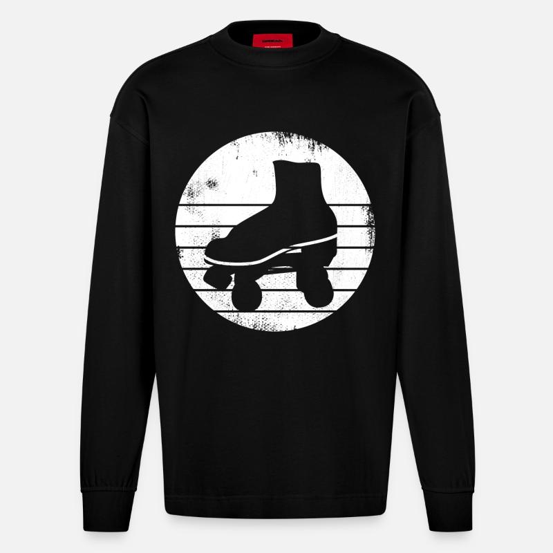 Roller Skates Zeichnung - Heavyweight Oversized Organic Langarmshirt Made in EU - SOLID BLACK