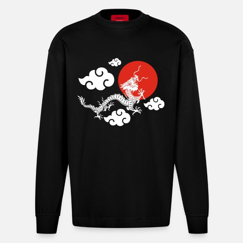 L'envol du dragon blanc - Manches longues bio épais oversize fabriqué en UE - SOLID BLACK