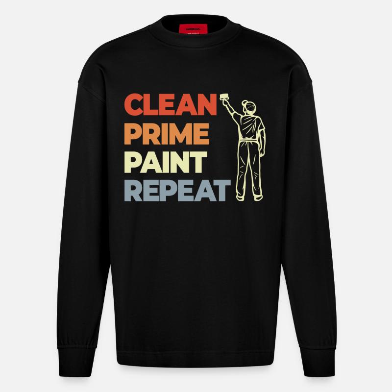 Clean Prime Paint Repeat - Heavyweight Oversized Organic Langarmshirt Made in EU - SOLID BLACK