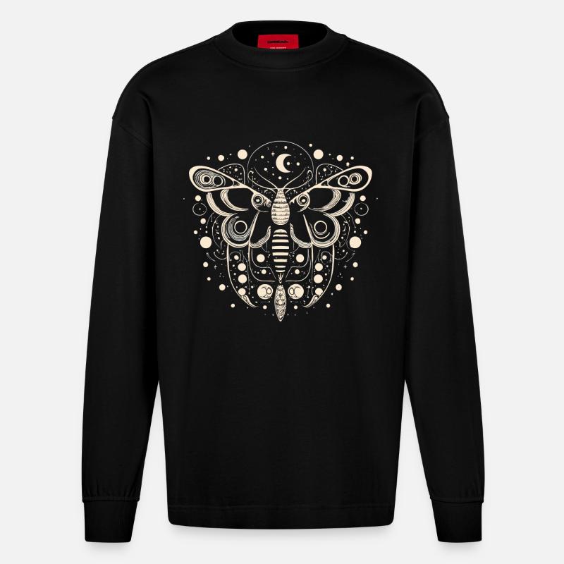 Celestial Moth - Heavyweight Oversized Organic Langarmshirt Made in EU - SOLID BLACK