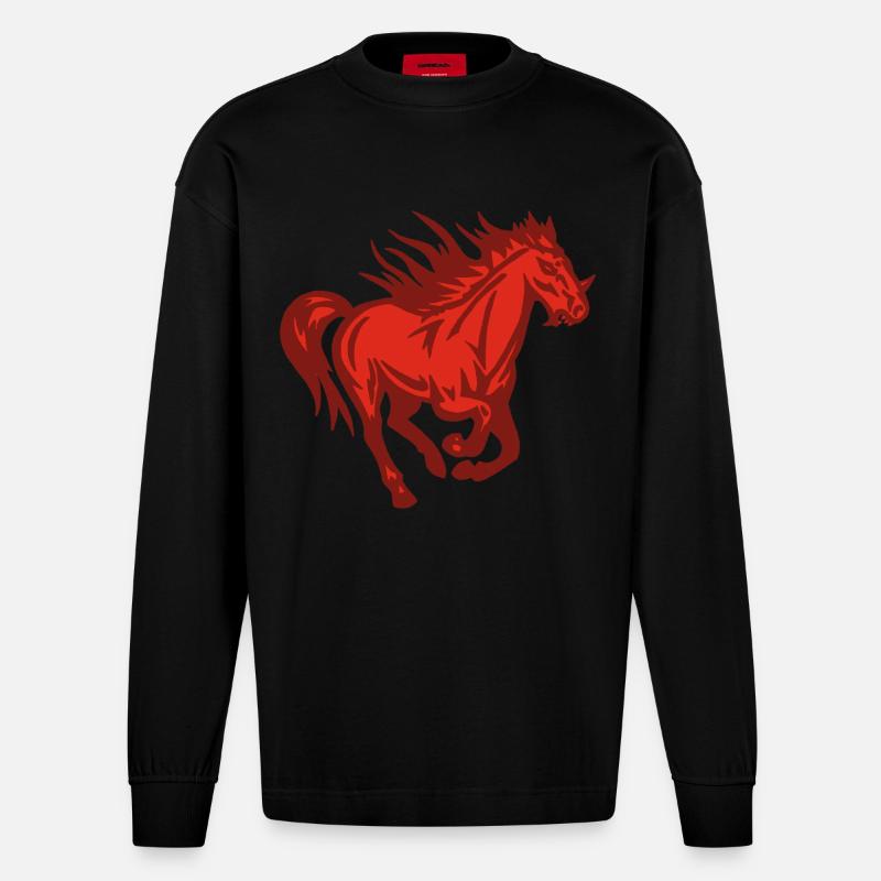 Dämonisches Pferd - Heavyweight Oversized Organic Langarmshirt Made in EU - SOLID BLACK
