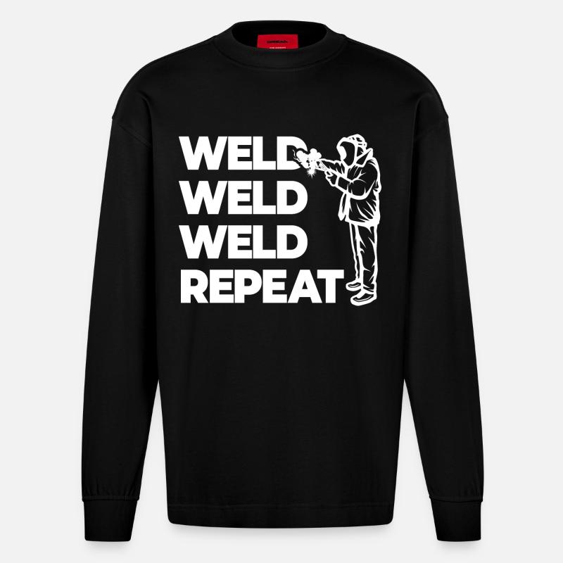 Weld Weld Weld Repeat - Heavyweight Oversized Organic Langarmshirt Made in EU - SOLID BLACK