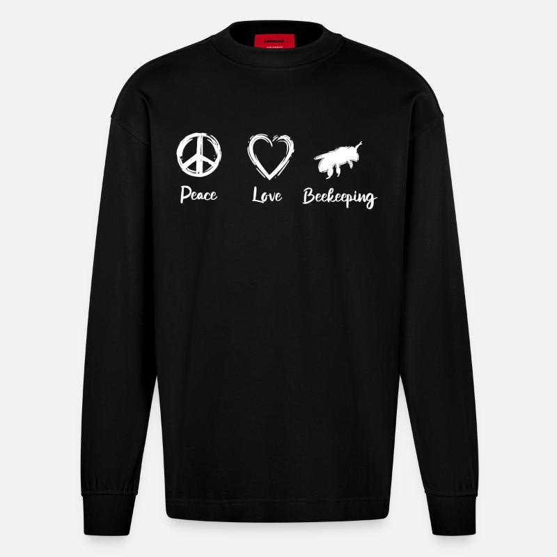 Peace Love Beekeeping - Heavyweight Oversized Organic Langarmshirt Made in EU - SOLID BLACK