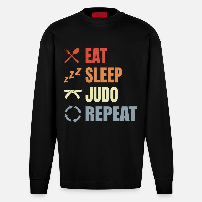 Lustige Judo Routine - Heavyweight Oversized Organic Langarmshirt Made in EU - SOLID BLACK