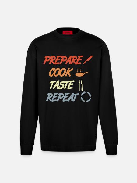 Prepare Cook Taste Repeat - Heavyweight Oversized Organic Longsleeve Shirt Made in EU - SOLID BLACK