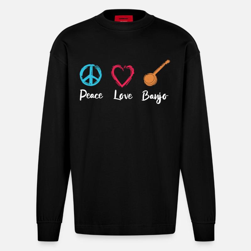Friede Liebe Banjo - Heavyweight Oversized Organic Langarmshirt Made in EU - SOLID BLACK
