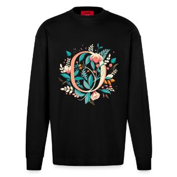 O typography floral - Heavyweight Oversized Organic Langarmshirt Made in EU - SOLID BLACK - Vorne