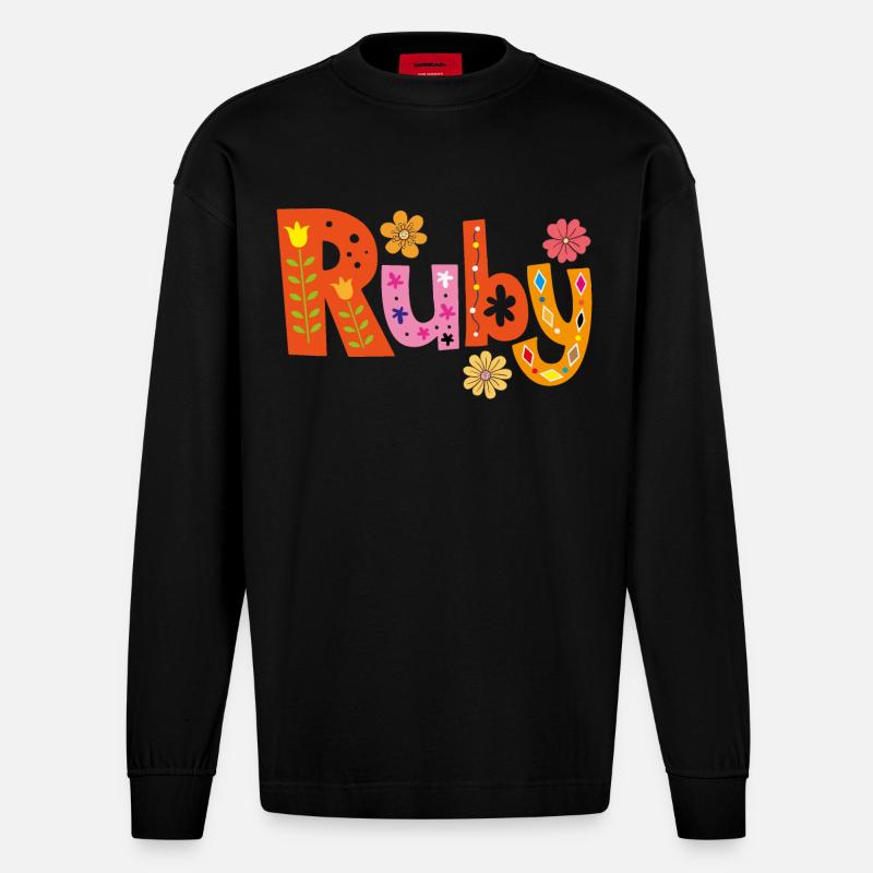 Personalized Ruby Name - Heavyweight Oversized Organic Longsleeve Shirt Made in EU - SOLID BLACK