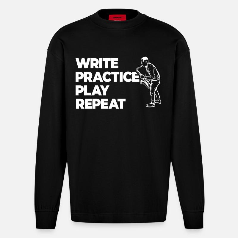 Writing, practicing, playing, repeating - Heavyweight Oversized Organic Longsleeve Shirt Made in EU - SOLID BLACK