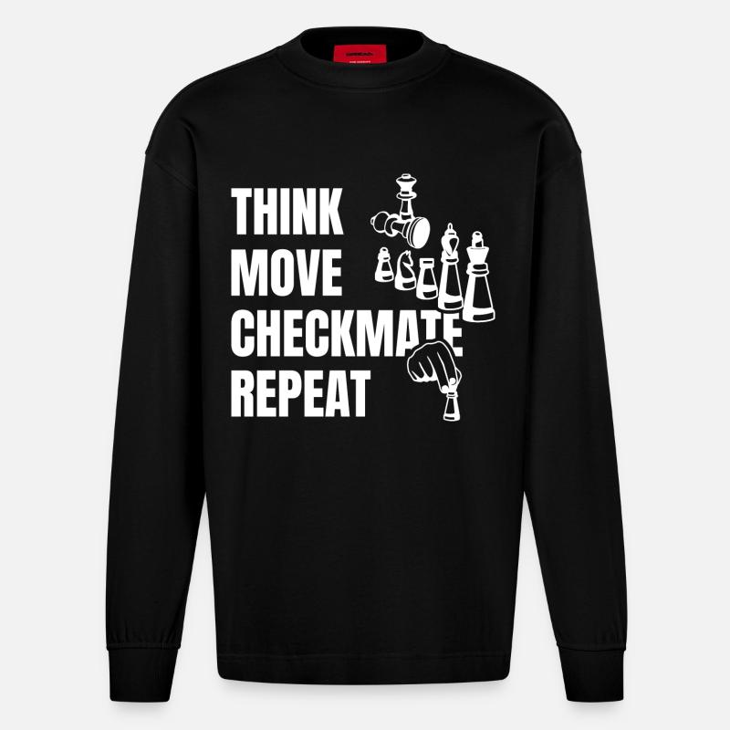 Think Play Checkmate Next - Heavyweight Oversized Organic Longsleeve Shirt Made in EU - SOLID BLACK