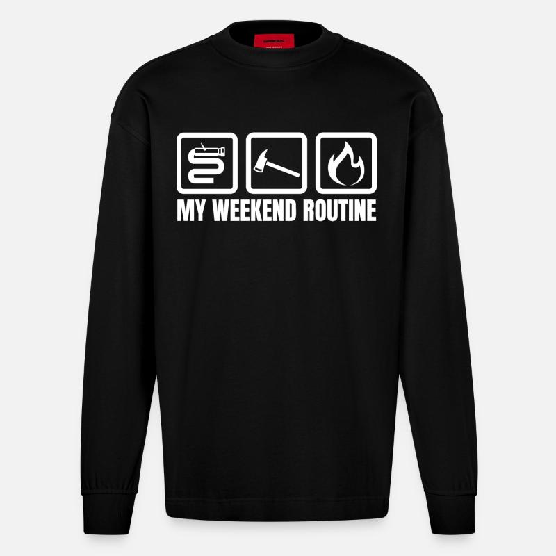 Wochenendroutine Feuerwehr - Heavyweight Oversized Organic Langarmshirt Made in EU - SOLID BLACK