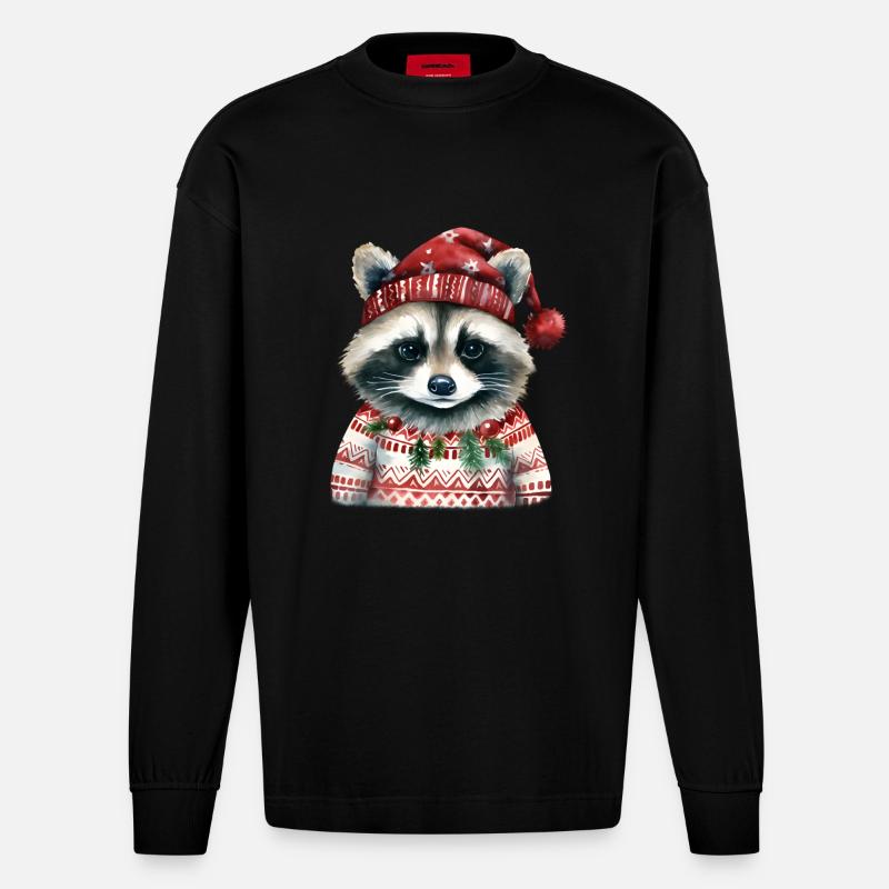 Herr Waschbär im Norweger-Pulli - Heavyweight Oversized Organic Langarmshirt Made in EU - SOLID BLACK