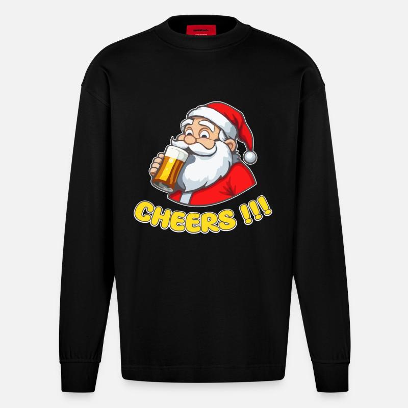 Weihnachtsmann mit Bier Cheers!!! - Heavyweight Oversized Organic Langarmshirt Made in EU - SOLID BLACK