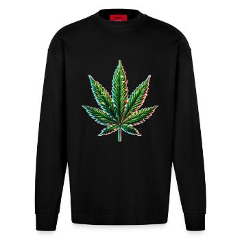 Cannabis Glitch - Heavyweight Oversized Organic Longsleeve Shirt Made in EU - SOLID BLACK - Front