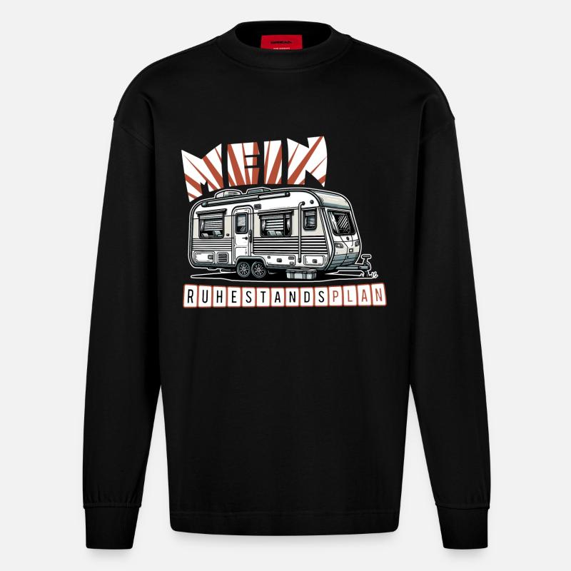 Ruhestand in Stil - Mit Wohnmobil - Heavyweight Oversized Organic Langarmshirt Made in EU - SOLID BLACK